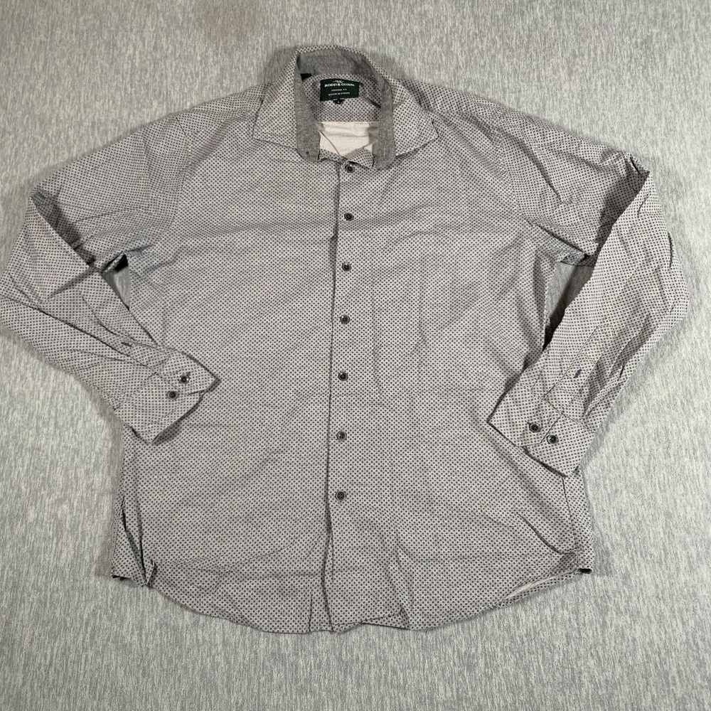 Rodd & Gunn Shirt Mens Large‎ Gray Geometric Print Long Sleeve Button Up Casual